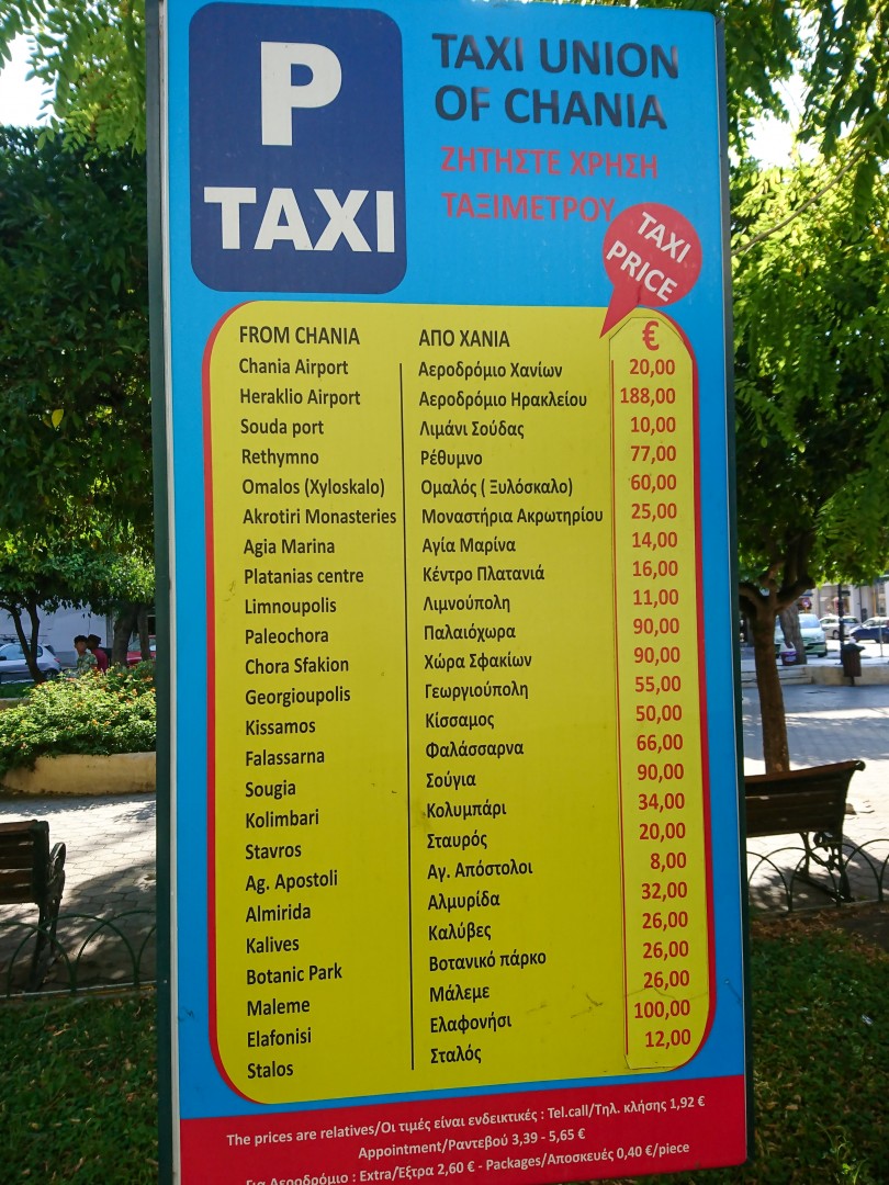 Fasta priser för taxiresor från Chania på Kreta i Grekland