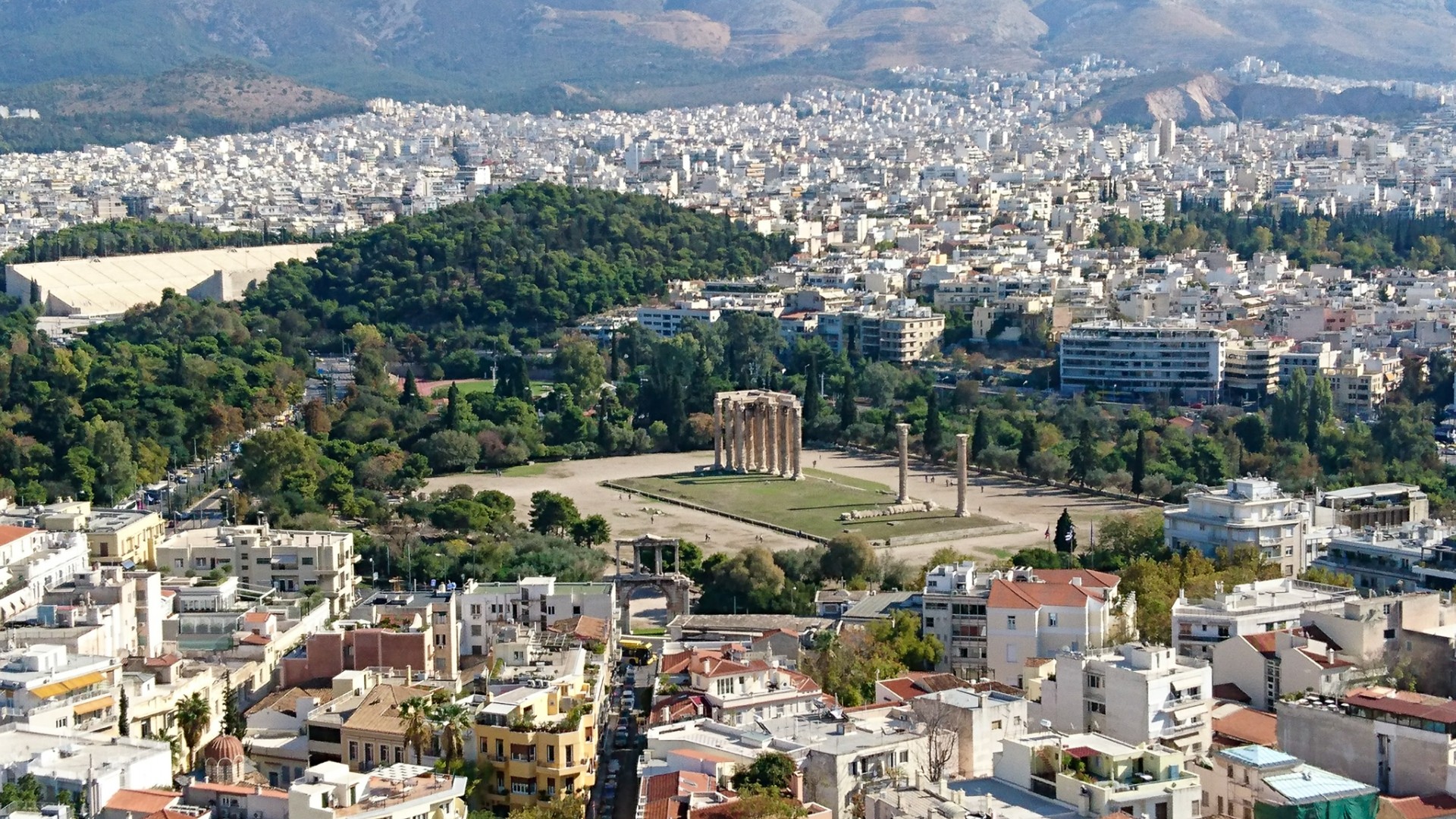 Temple of Olympian Zeus sett uppifrån Akropolis